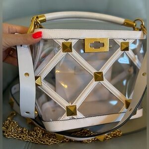 Valentino Garavani White and Gold Studded Crossbody Bag